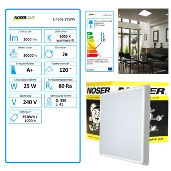 LED plafonnier - applique quadratique, 350mm, dimmable, 25W, 3000?K