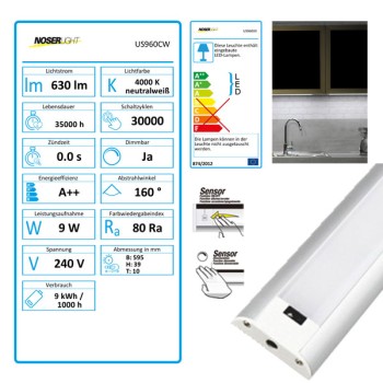 R?glette LED avec d?tecteur infrarouge 9W, dimmable, blanche froide,