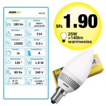 NOSER LED  E14 Kerzenlampe, matt, 1.8W, nicht dimmbar, warmweiss 270-3500K, Art. Nr. 449.01