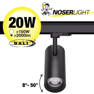 NOSER Euro-Track LED spotlight ‘ZOOM IT’, 20W, black, DALI DIM