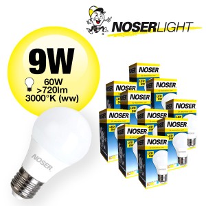10PACK! NOSER LED A60 frosted, E27, 9W, 720lm, 270?, 3000?K, CRI80