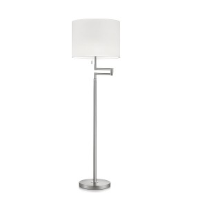 LILO-S floor lamp, matt nickel – chrome, cylindrical shade in white chintz