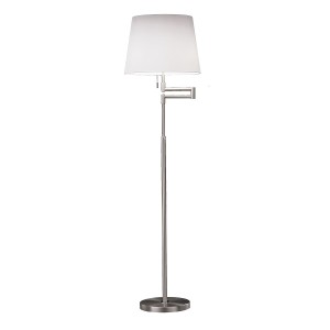 LILO-S floor lamp, matt nickel - chrome, conical shade in white chintz
