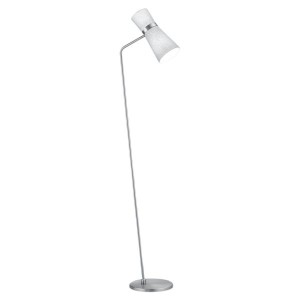 Lampadaire YUNA-S, nickel mat - abat-jour en chintz blanc