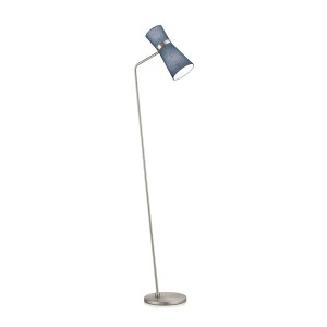 Lampadaire YUNA-S, nickel mat - abat-jour en chintz bleu
