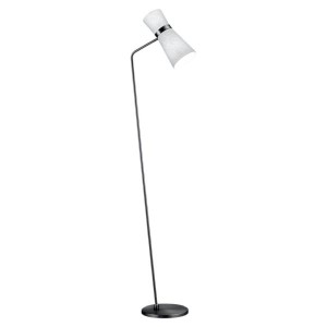 Lampadaire YUNA-S, noir - abat-jour en chintz blanc