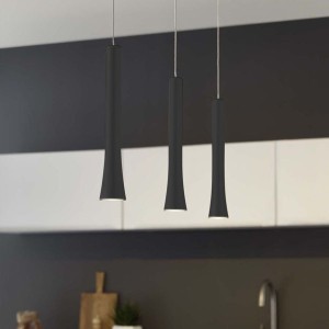 Pendant luminaire RIO, 3 light, matt black, 220-240V, 50-60Hz, LED, 2700K, 3x 1350lm, 33.6W, CRI>90, externally dimmable (CASAMBI), Integrated LED, canopy brushed aluminium