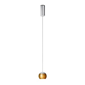 Pendant luminaire BALINO, chrom matt, 220-240V, 50-60Hz, LED, 2700K, 1050lm, 11.2W, CRI>90, externally dimmable (CASAMBI), Integrated LED, canopy brushed aluminium, bright gold shade