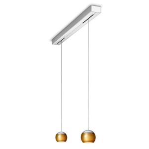 Pendant luminaire BALINO, 2 light, chrom matt, 220-240V, 50-60Hz, LED, 2700K, 2x 1050lm, 22.4W, CRI>90, externally dimmable (CASAMBI), Integrated LED, canopy brushed aluminium, bright gold shade