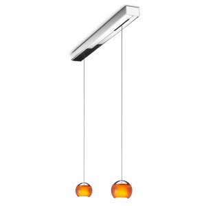 Pendant luminaire BALINO, 2 light, chrome, 220-240V, 50-60Hz, LED, 2700K, 2x 1050lm, 22.4W, CRI>90, externally dimmable (CASAMBI), Integrated LED, canopy chrome, bright orange shade