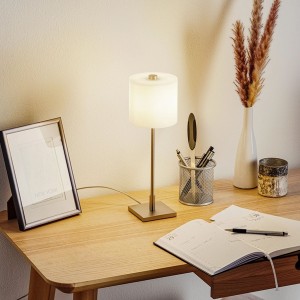 Lampe de table GISA, laiton mat, pied laqué doré