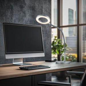 LED-Tischleuchte TESSA-T-Flex, graphit anthrazit - Flexschlauch stoffummantelt grau