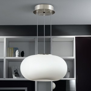 Pendant Light OPTICA, 2-flames, matt nickel / white opal-matt