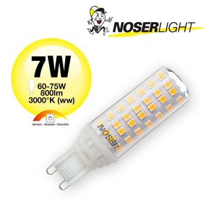 NOSER LED G9, 7W, ~800lm, ~2700°K, 240V, dimmable