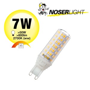 NOSER LED G9, 7W, ~800lm, ~2700°K, 240V, dimmable
