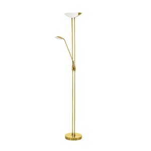 LED Floor Light with reading arm BAYA, 3-flames, brass