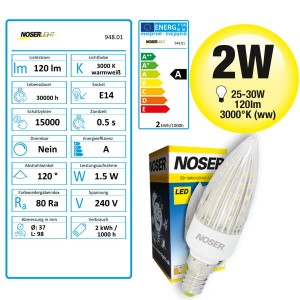 NOSER LED-Candle "wave" 1.5-2W, E14, warm white (ww)