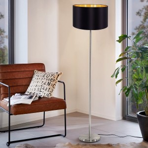 Lampadaire MASERLO, nickel mat, abat-jour cappuccino / or