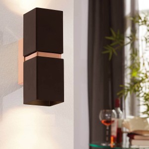 LED Wall Light PASSA, 2-flames, brown / copper