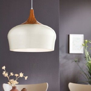 Pendant Light OBREGON, 1-flame, creme / wood