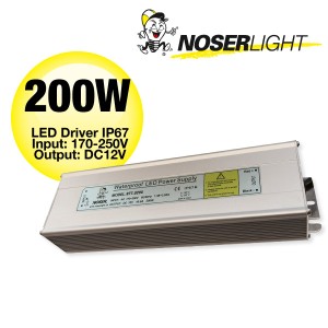 NOSER- LED Driver IP67, 200W Leistung, 240VAC/12VDC, Farbe alu