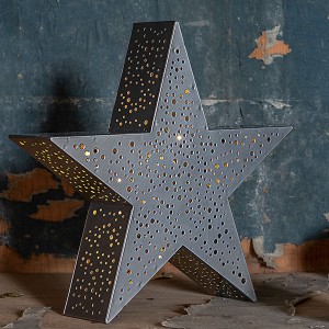 Glamour Metal Star silver, 20LED ww, 28x6.8x29cm, 2xAA - Timer 6/18, indoor, silver, warm-white
