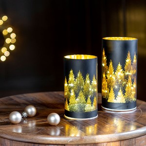 Glass Tree black, 15LED, ww, D9cm x H16cm, 3x AA - Timer 6/18, indoor, black, warm-white