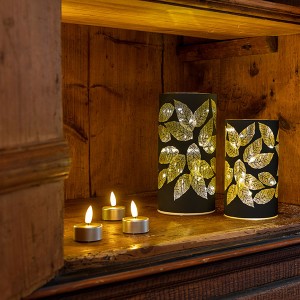 Glass Leaves black, 15LED, ww, D9cm x H16cm, 3x AA - Timer 6/18, indoor, black, warm-white