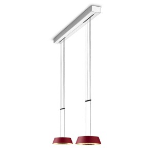 Pendant luminaire GLANCE, 2 lights, matt red, 220-240V, 50-60Hz, 24V DC, 2700K, 2x 1600lm, 42W, CRI>90, canopy brushed aluminium, incl. gesture control and switch