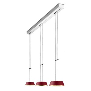 Pendant luminaire GLANCE, 3 lights, matt red, 220-240V, 50-60Hz, 24V DC, 2700K, 3x 1600lm, 63W, CRI>90, canopy brushed aluminium, incl. gesture control and switch