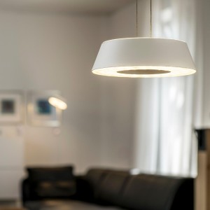 Pendant luminaire GLANCE, 1 light, height adjustable, cashmere, 120-240V, 50-60Hz, 24V DC, 2 x LED-board, 2700K, 1700lm, 25W, CRI>90, canopy matt white, incl. gesture control and switch
