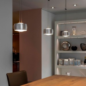 Pendant luminaire GRACE, 3-fold, visible height adjustment, brushed aluminium, AC 220-240 V, 50-60Hz, 24V DC, 66W, 3x 1150lm, CRI>90, Tunable White 2200K - 5000K (via Casambi), gesture control, Casambi-module, integrated LED, canopy brushed aluminium