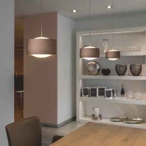 Pendant luminaire GRACE, 1-fold, invisible height adjustment, satin copper, AC 100-240V, 50-60Hz, 24V DC, 22W, 1150lm, CRI>90, Tunable White 2200K - 5000K (via Casambi), gesture control, Casambi-module, integrated LED, canopy matt white