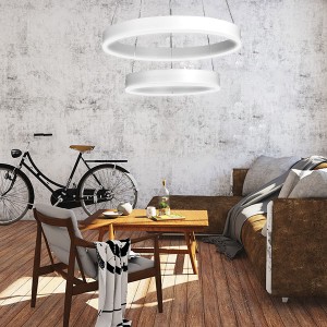 Modern Pendant "Ring Two",  LED Pendelleuchte weiss