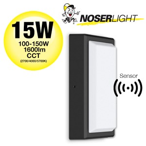 NOSER LED Wand-/Deckenleuchte 15W, IP54, IK10, schwarz, Microwavesensor + Tageslichtsensor