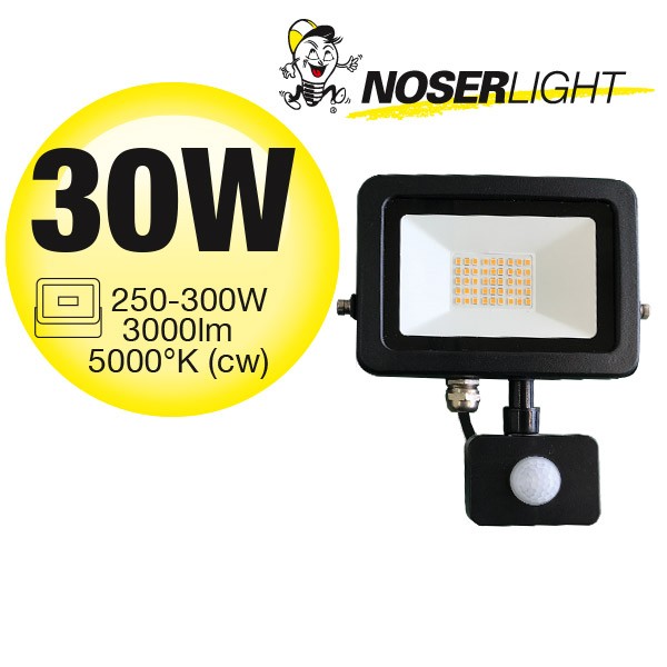 NOSER iLight LED-Strahler mit Bewegungsmelder, schwarz, 30W