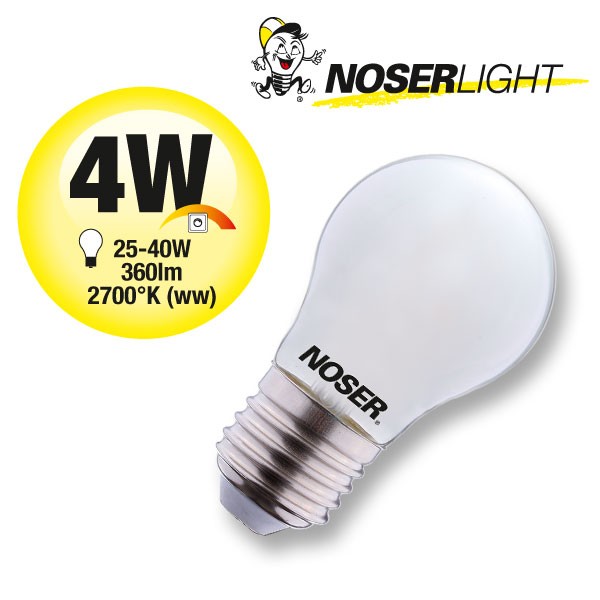 NOSER Filament LED G45 Bulb, opal, E27, 4W, 350lm, warm white