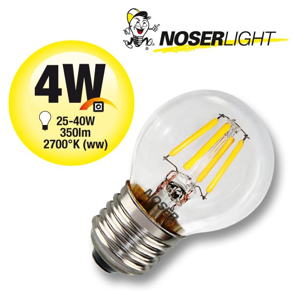 NOSER LED G45 Bulb, clear, E27, 4W, 350lm, warm white