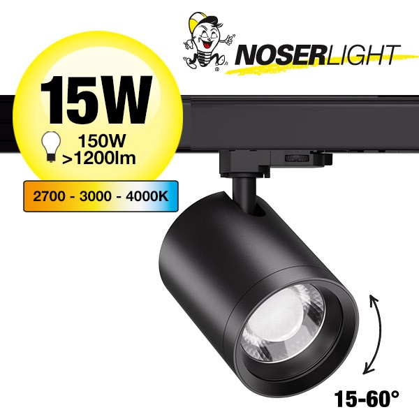 NOSER Euro-Track LED spotlight ‘ZOOM IT’ 15W, noir