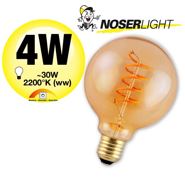 NOSER LED Globe G95, E27, 4W, 170lm, warm white - 2200?K - amber, Item no. 192.05