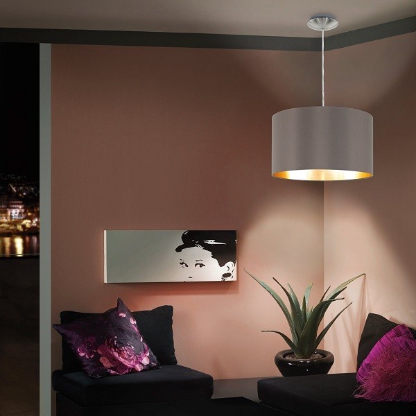 Suspension MASERLO, 1 flamme, nickel mat, cappuccino, or