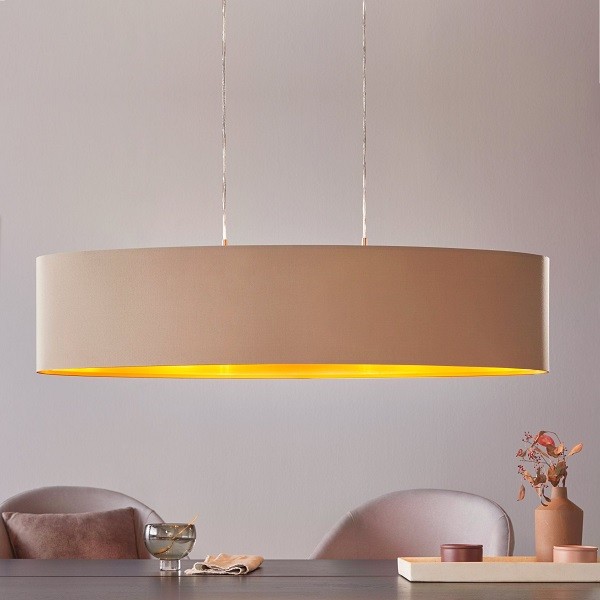 Pendant Light MASERLO, 2-flames, matt nickel / brown / gold