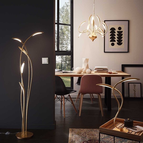 LED Stehleuchte HAMPTON blattgold, 5flg. 5,2W, 375lm, 3000K