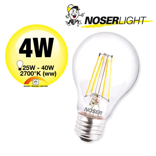 NOSER LED A60, claire, E27, 4W, 350lm, 300?, blanc chaude - 2700?K, CRI80, 230/240V, ~50/60Hz