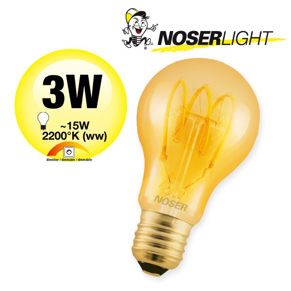 NOSER LED A60, Amber, E27, 3W, 120lm, 320?, warm white - 2200?K, CRI80, 230/240V, ~50/60Hz, Art. 418.31