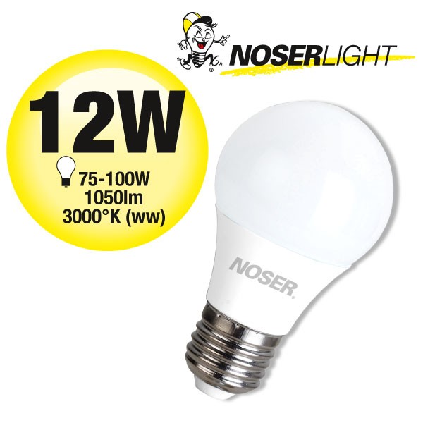 NOSER LED A60 frosted, E27, 12W, 1050lm, 270?, 3000?K, CRI80