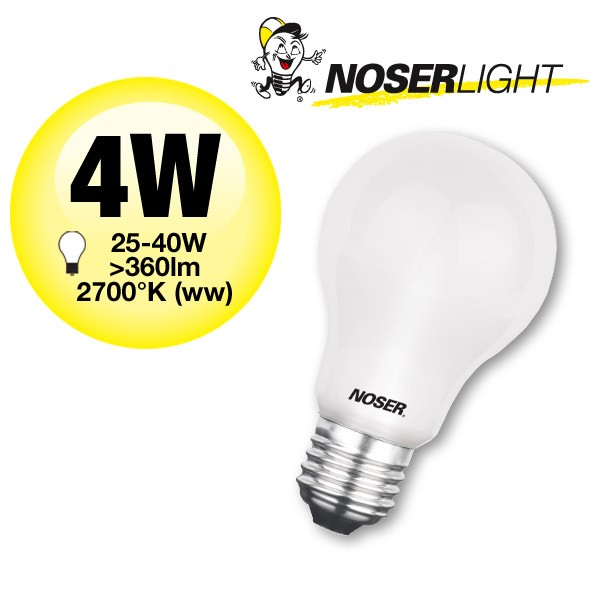 NOSER LED  A60, E27, matt, 4W, 420lm, 220-240V, warmweisses Licht