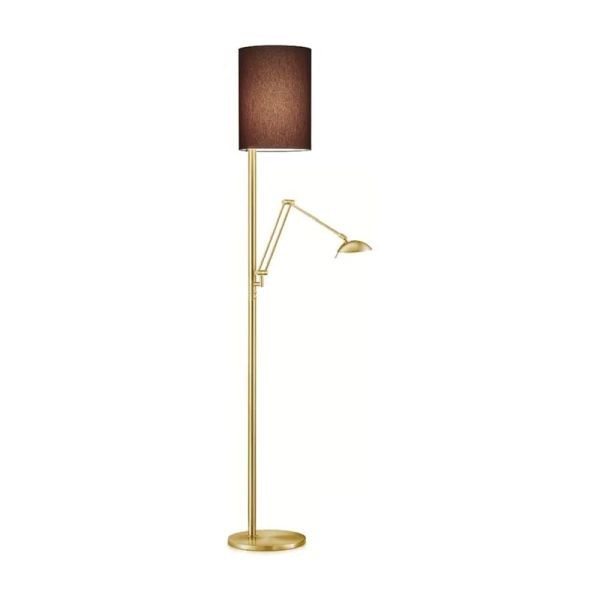 LED-Stehleuchte KIRA-L, messing matt - Stoffschirm taupe
