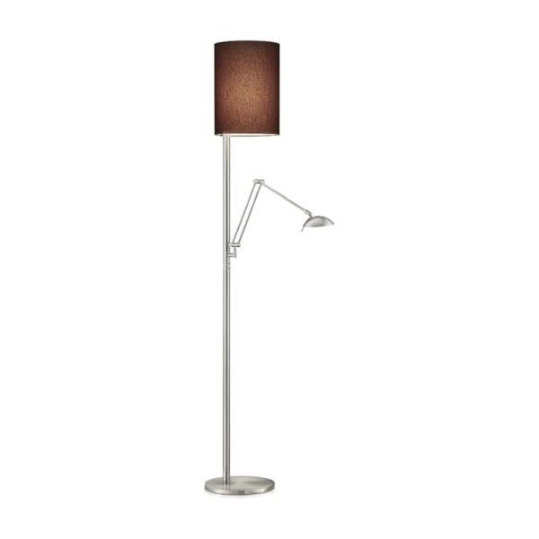 LED-Stehleuchte KIRA-L, nickel matt - Stoffschirm taupe