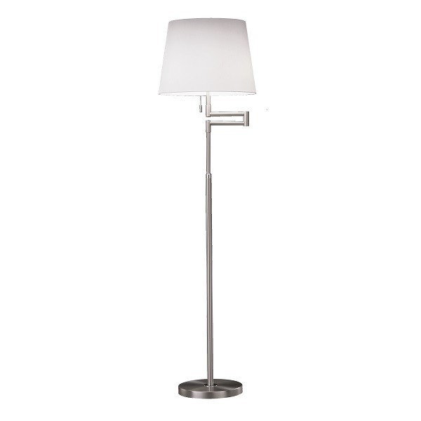 LILO-S floor lamp, matt nickel - chrome, conical shade in white chintz